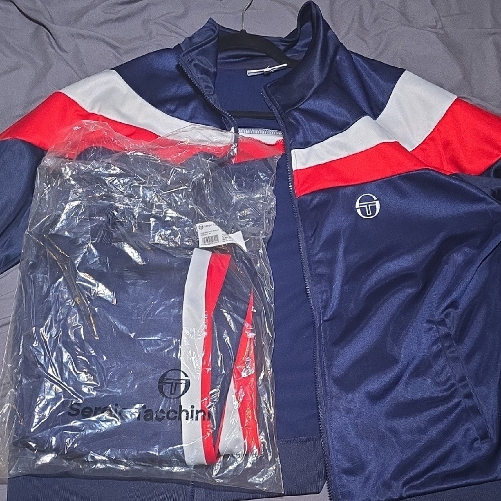 Sergio Tacchini Men's Navy and Red Bomber Jacket